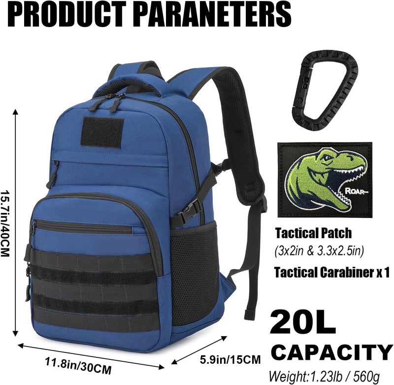 SunForMorning Kids Tactical Backpack Army Molle Bookbag Military Boys Backpack for School, Outdoor, Camping (Includes 2 Patches+1Carabiner), Blue - Image 2
